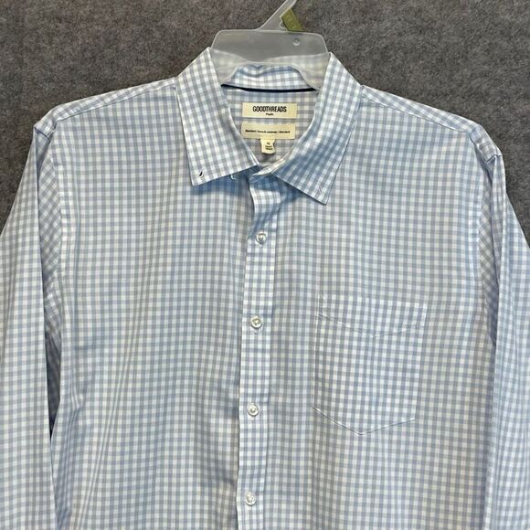 GOODTHREADS Button-down Shirt Men's XL Blue White Gingham Plaid Poplin Standard - Picture 13 of 15
